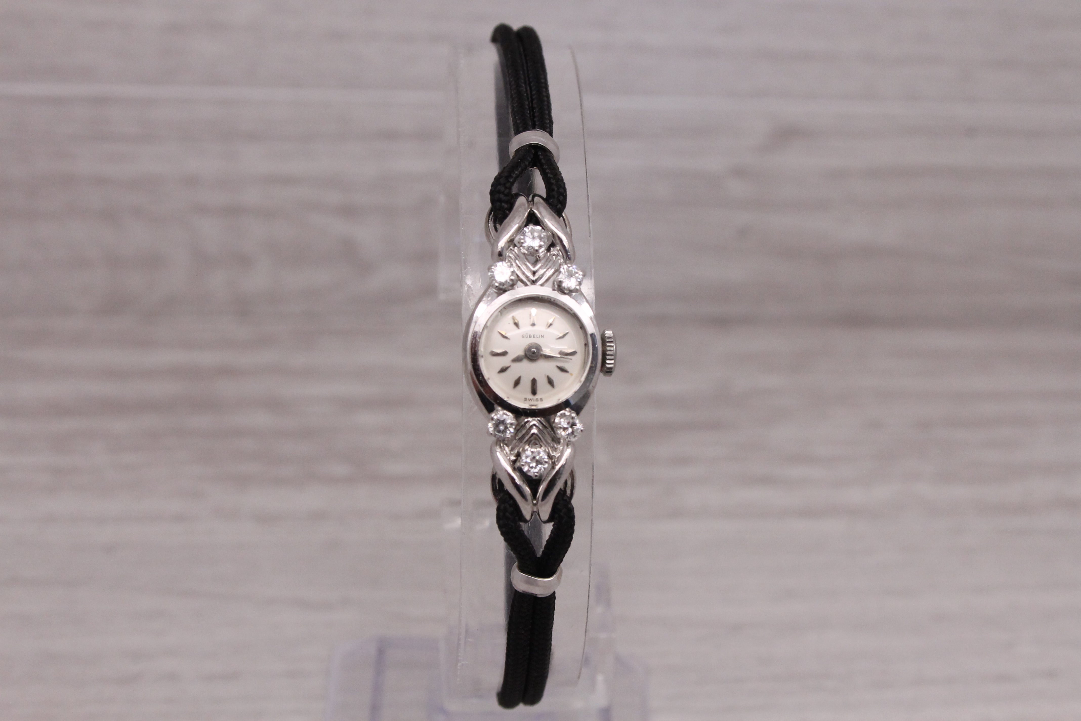 Dark Gray Vintage Gubelin 18k White Gold & Diamond Ladies Cocktail Watch H/VS2 - SERVICED