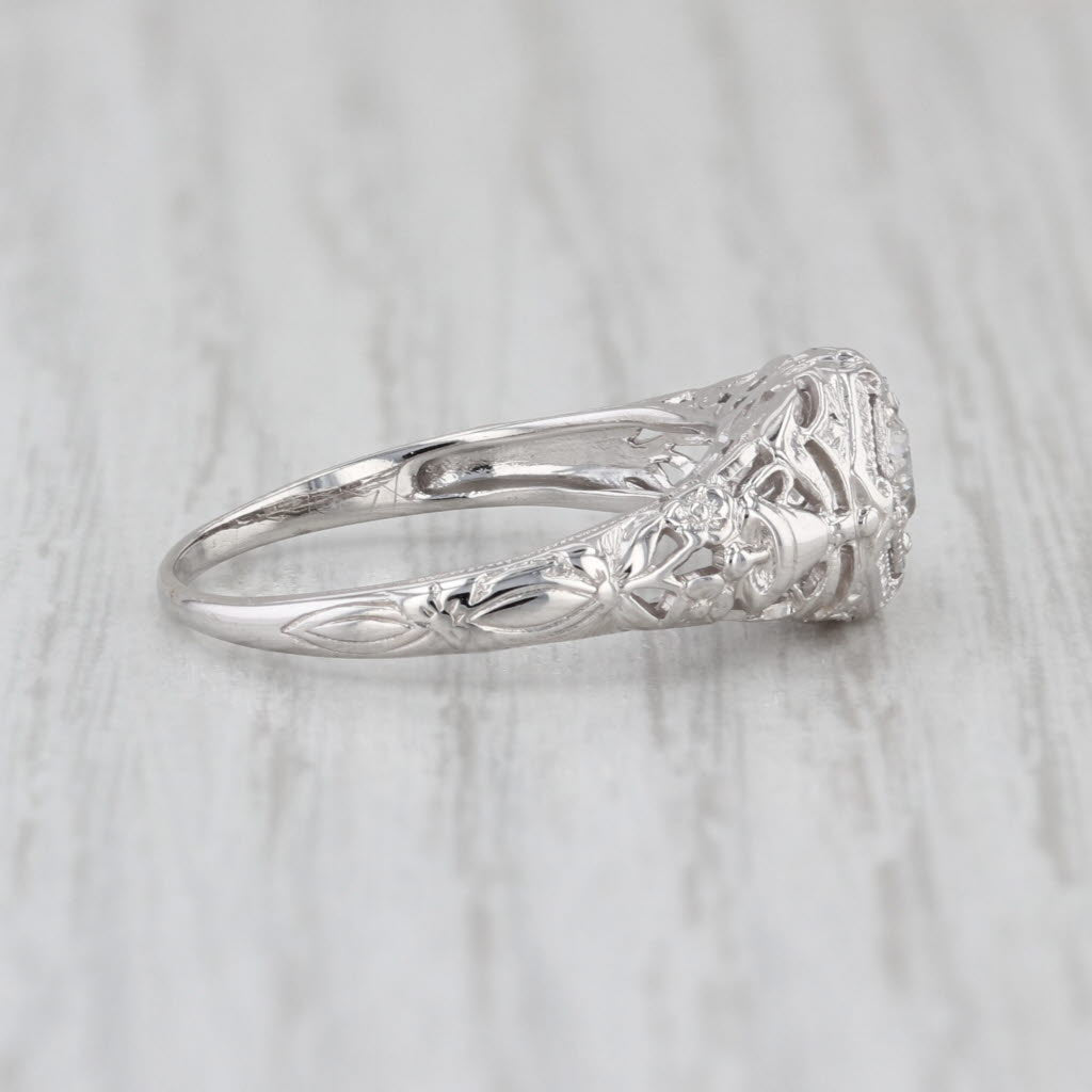 Art Deco 0.29ct Old European Diamond Solitaire Engagement Ring 18k White Gold