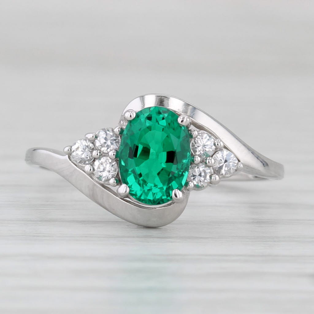 Light Gray Lab Created Emerald White Topaz Bypass Ring 10k White Gold Size 6.5