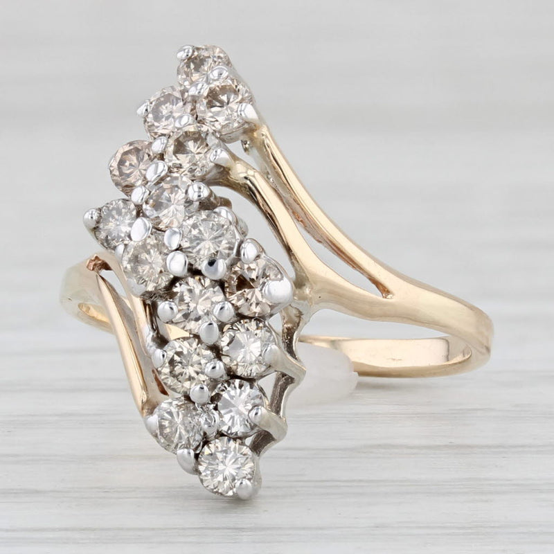 0.70ctw Diamond Cluster Ring 14k Yellow Gold Bypass Size 7.25 Cocktail