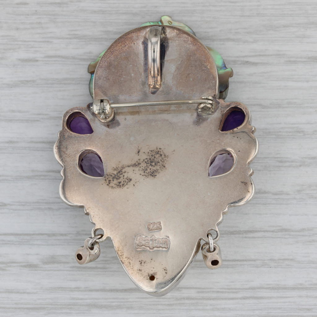 Dark Gray Sajen Statement Headdress Brooch Pendant Sterling Silver Amethyst Tourmaline