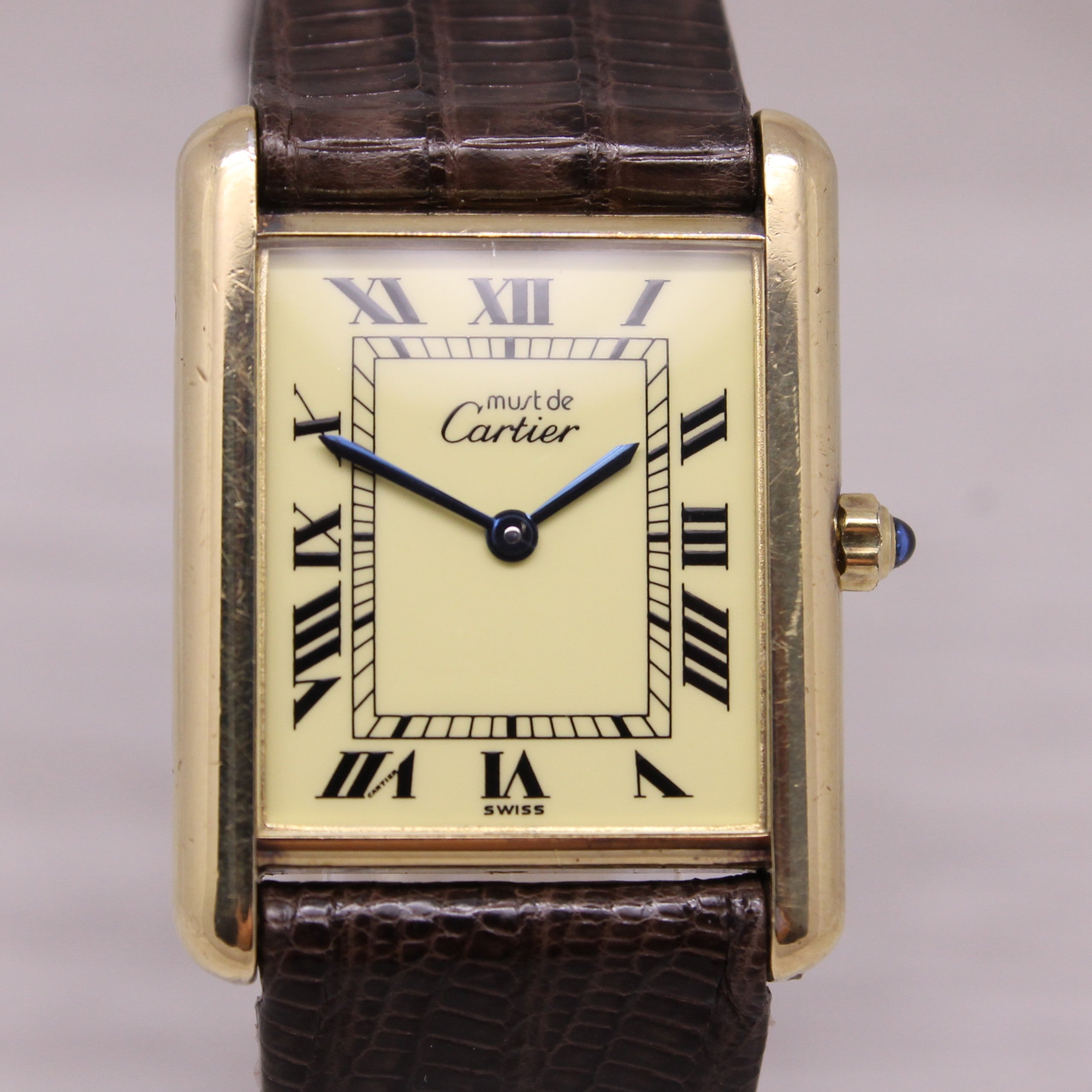Vintage Must de Cartier Tank 23.5mm Gold Plated 925 Paris Quartz Wrist Watch