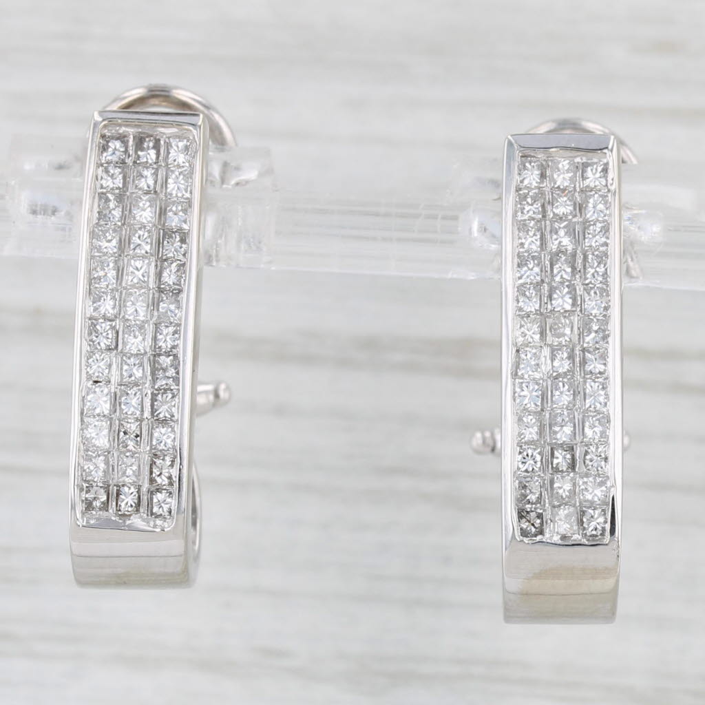 Light Gray 1ctw Diamond Journey Drop Earrings 14K White Gold Omega Backs