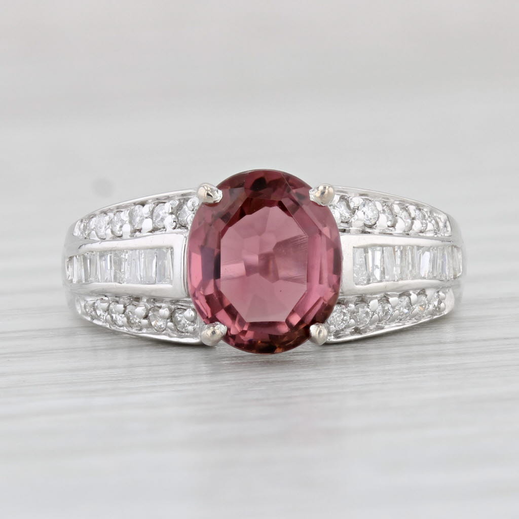 Light Gray 2.61ctw Pink Oval Tourmaline Diamond Ring 14k White Gold Size 6.75