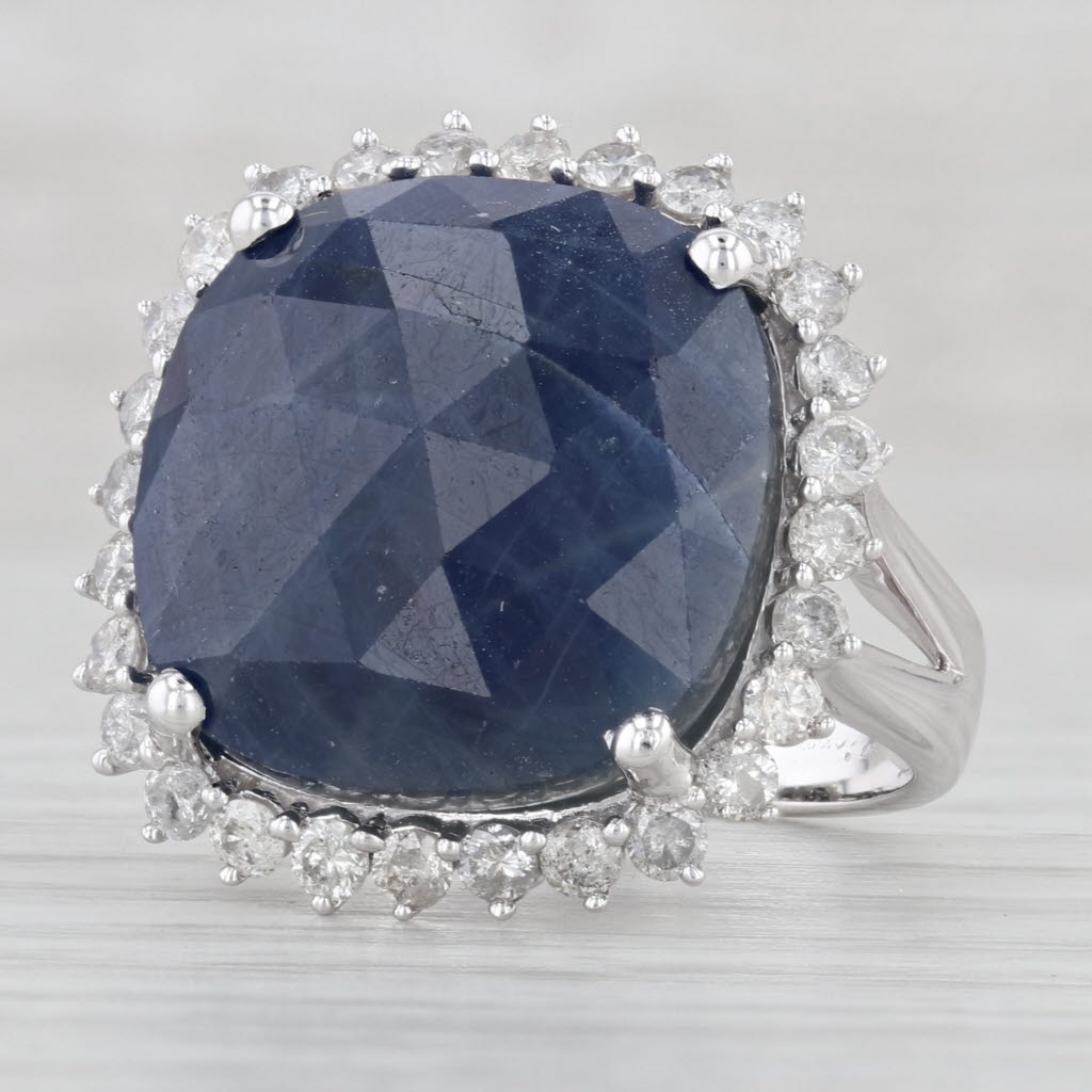 Light Gray Blue Sapphire White Diamond Halo Ring 14k White Gold Size 5.75 Cocktail