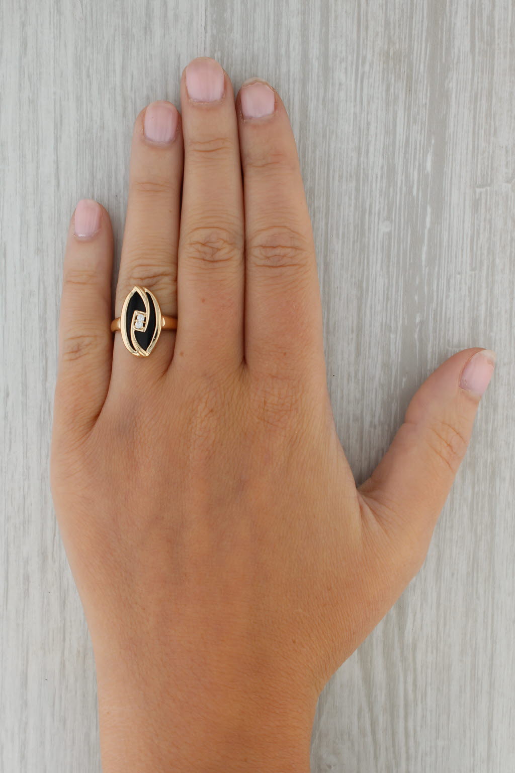 Rosy Brown Onyx Diamond Ring 14k Yellow Gold Size 4.75