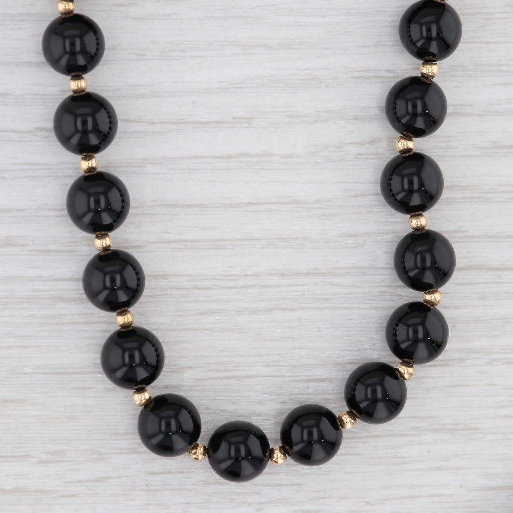 Onyx Bead Necklace 14k Yellow Gold 20" Statement Single Strand