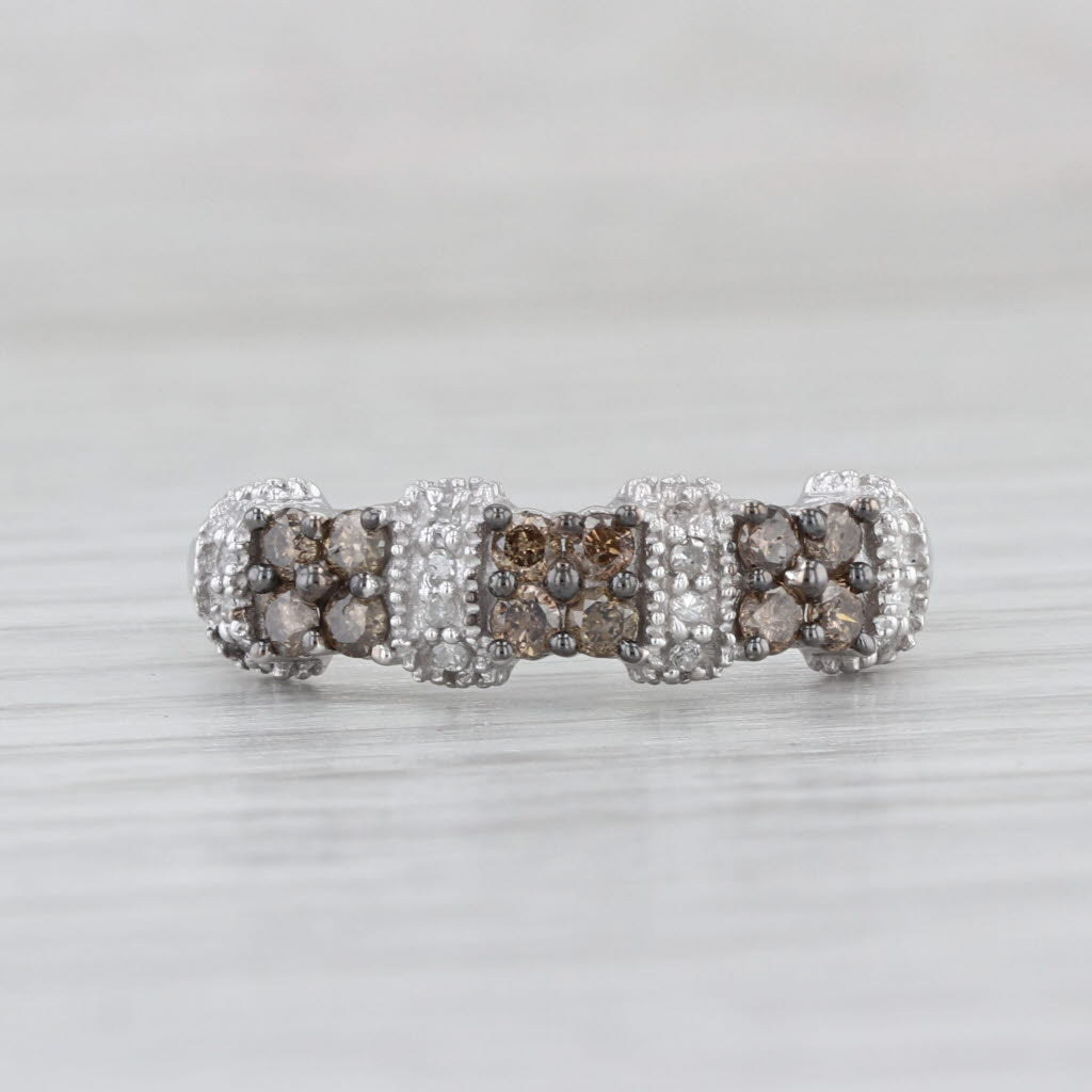 0.40ctw Champagne White Diamond Cluster Ring 10k White Gold Size 8 Wedding Band