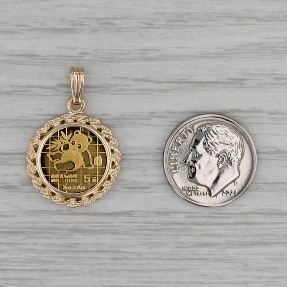 1989 1/20oz Chinese Panda Coin Pendant 14k 999 Yellow Gold 5 Yuan Smal