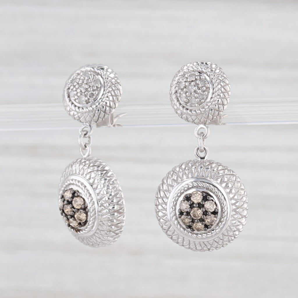 Light Gray 0.38ctw Champagne Brown White Diamond Dangle Earrings 10k White Gold