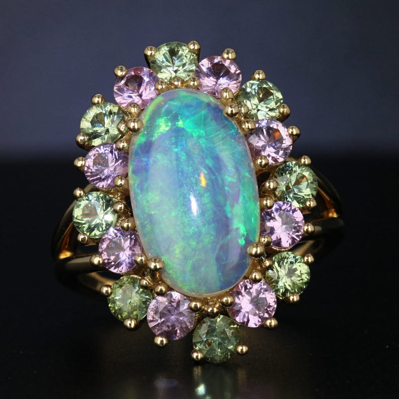 Black Karin Tremonti Opal Sapphire Halo Ring 18k Yellow Gold Size 7 Cocktail