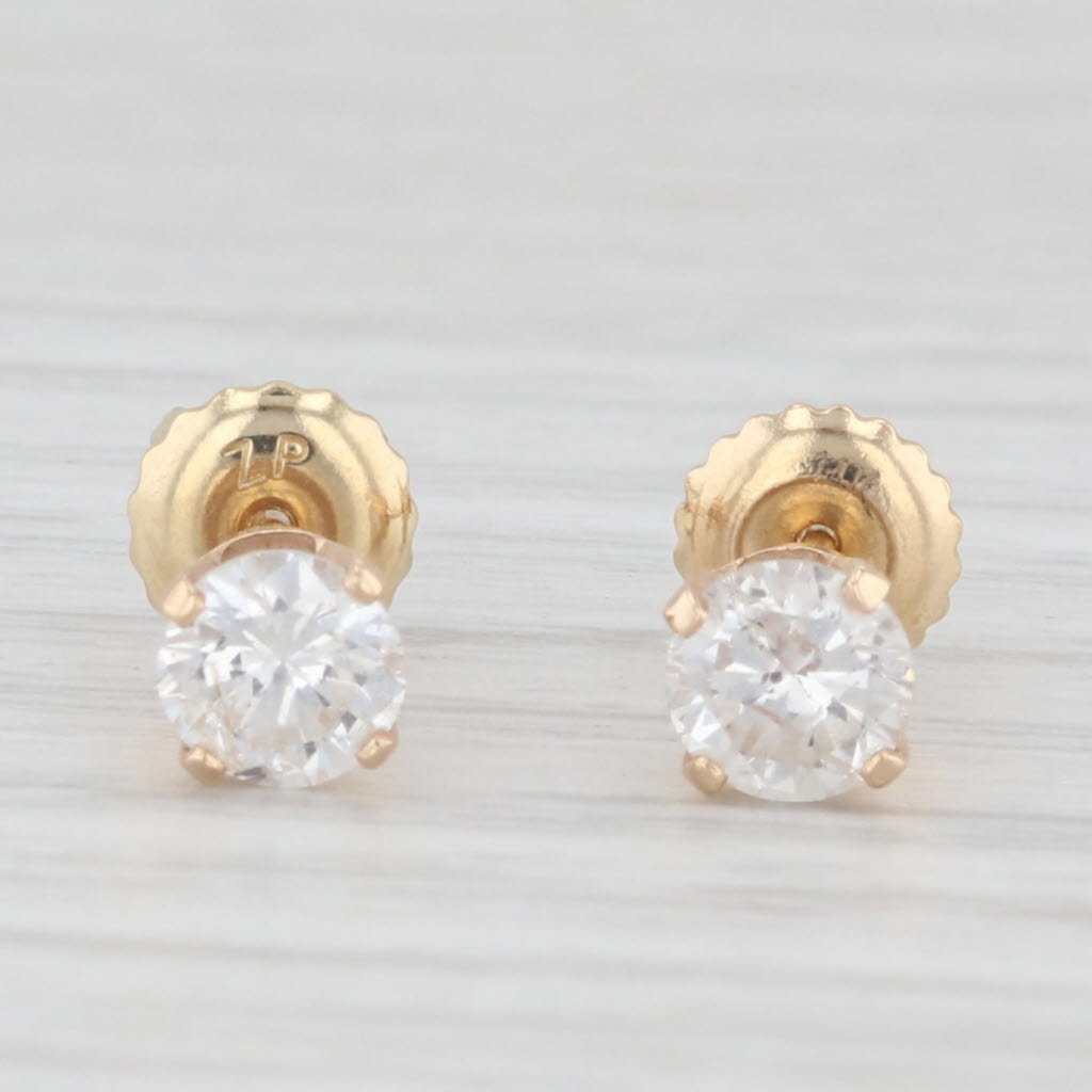 Light Gray 0.97ctw Round Champagne Diamond Stud Earrings 14k Yellow Gold