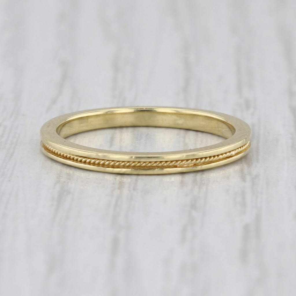 Hidalgo Rope Accented Ring 18k Yellow Gold Stackable Wedding Band Size 7.5