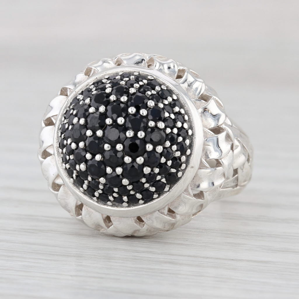 Slane & Slane 2.17ctw Pave Blue Sapphire Basketweave Ring Sterling Silver Size 8