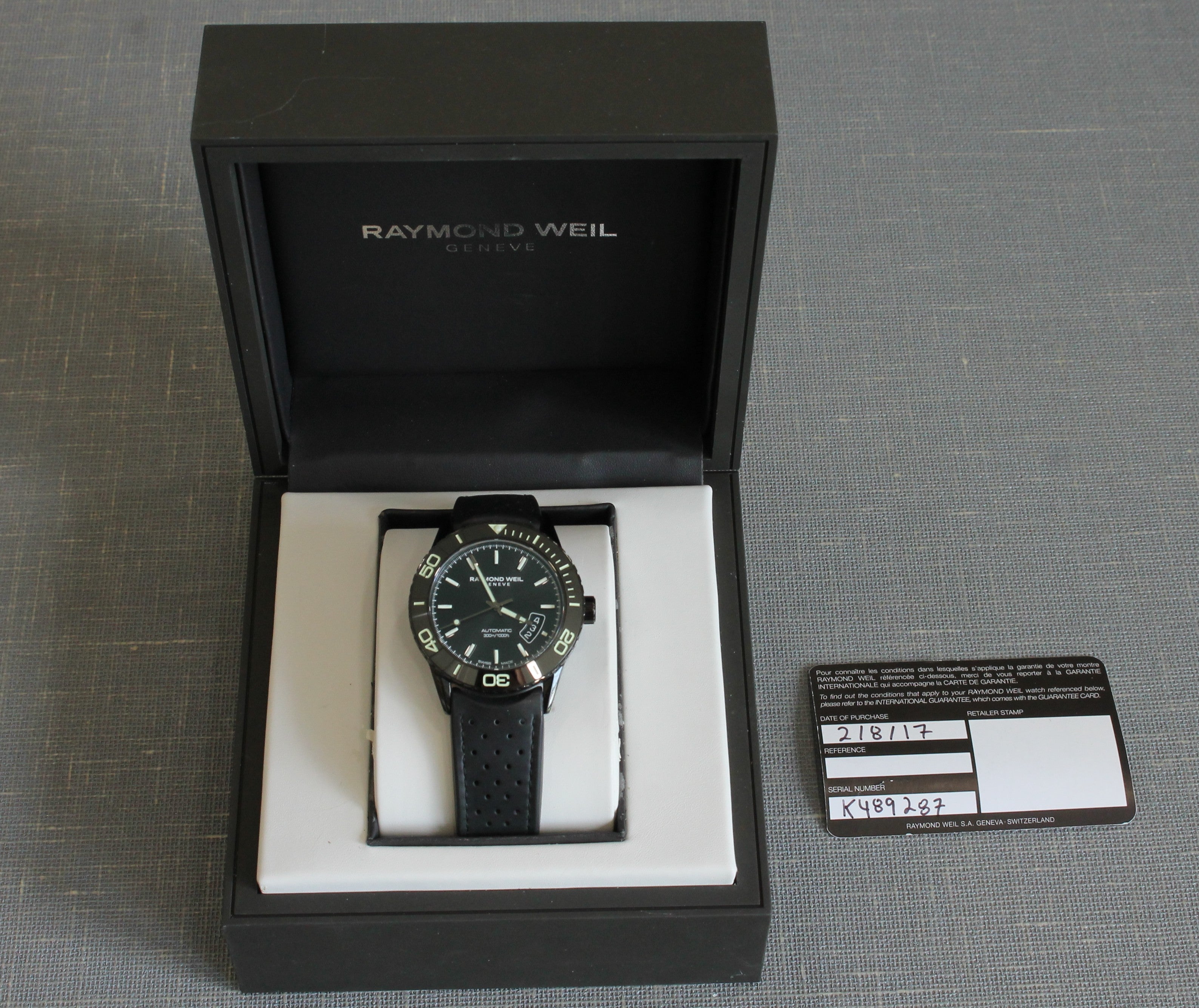 Raymond Weil 2760 Mens 42mm Black Ceramic Steel Automatic Divers Watch w Box