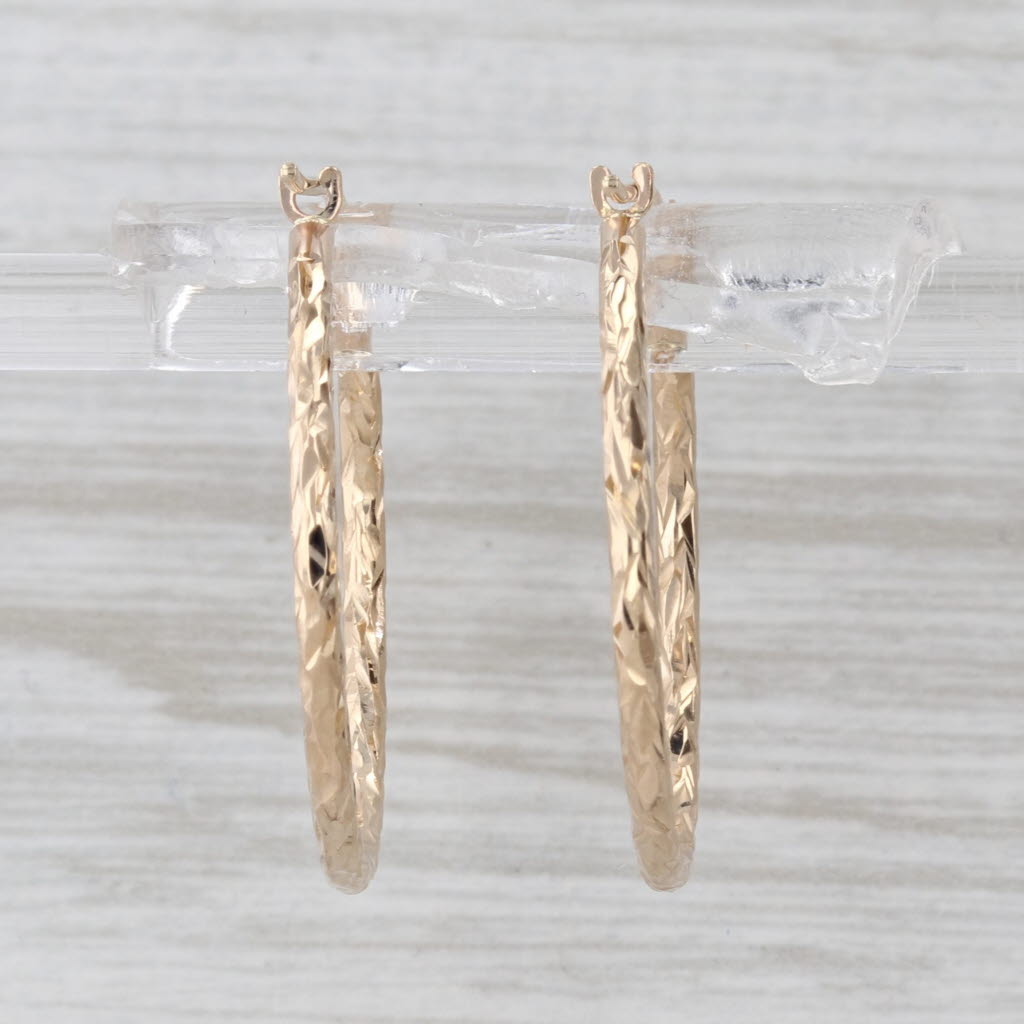 Patterned Hoop Earrings 10k Yellow Gold Snap Top Round Hoops
