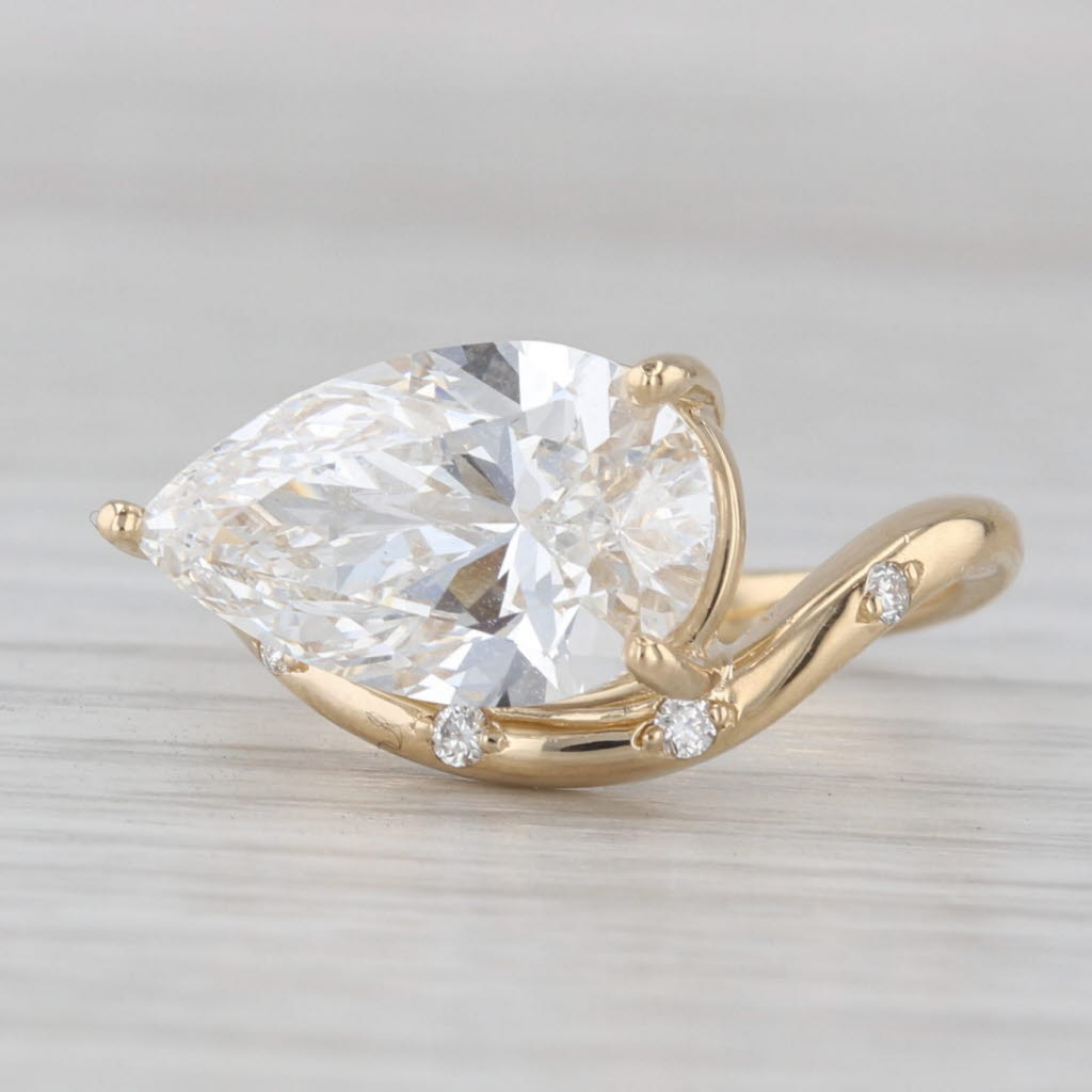 Gray Lab Grown Pear Diamond Solitaire Engagement Ring 14k Yellow Gold Size 6.25 IGI