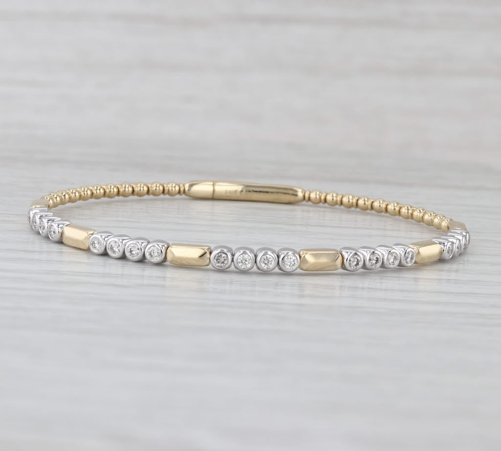 New 0.56ctw Diamond Bead Flexible Bangle Tennis Bracelet 14k Gold 6.5"