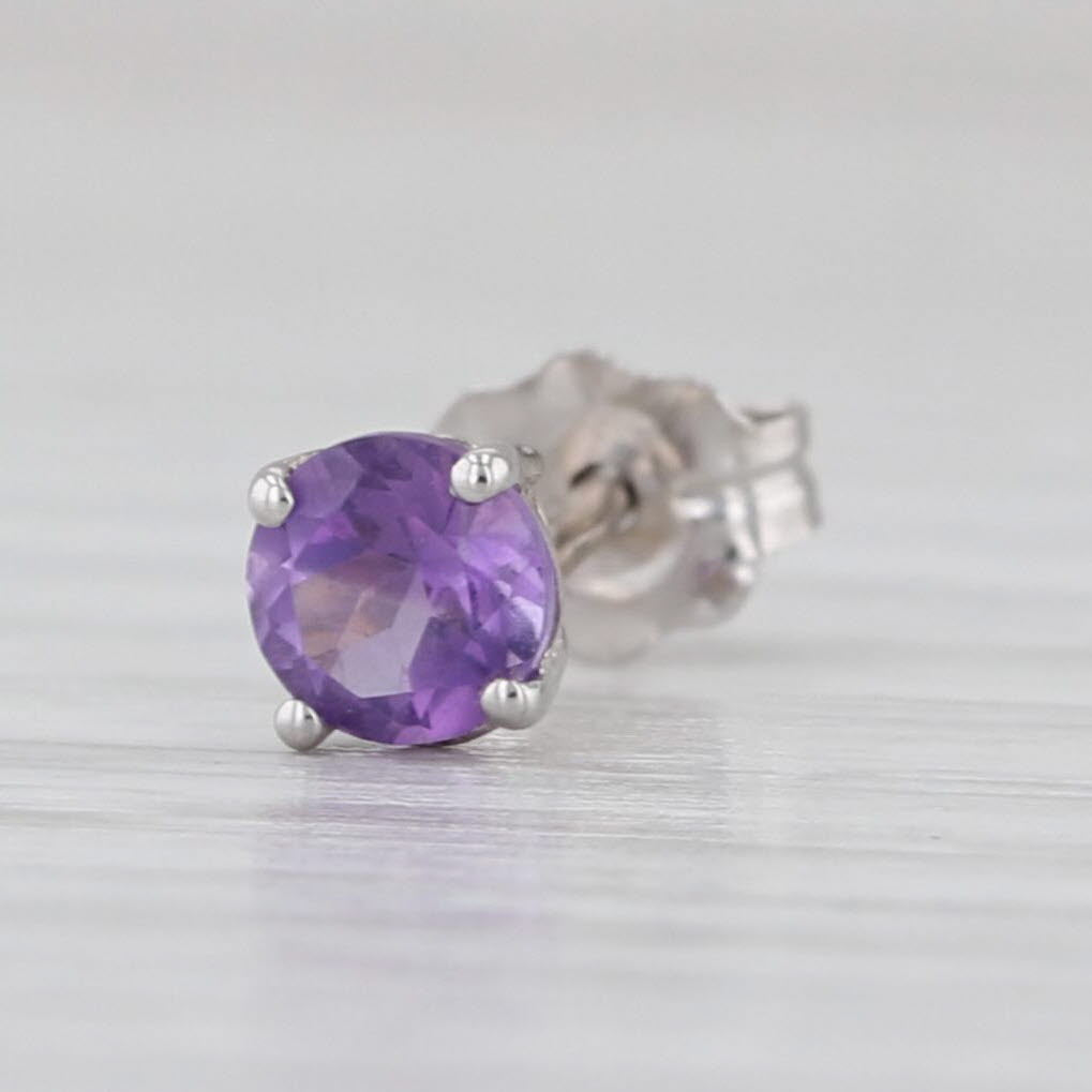 Single 0.22ct Amethyst Stud Earring 14k White Gold Round Solitaire