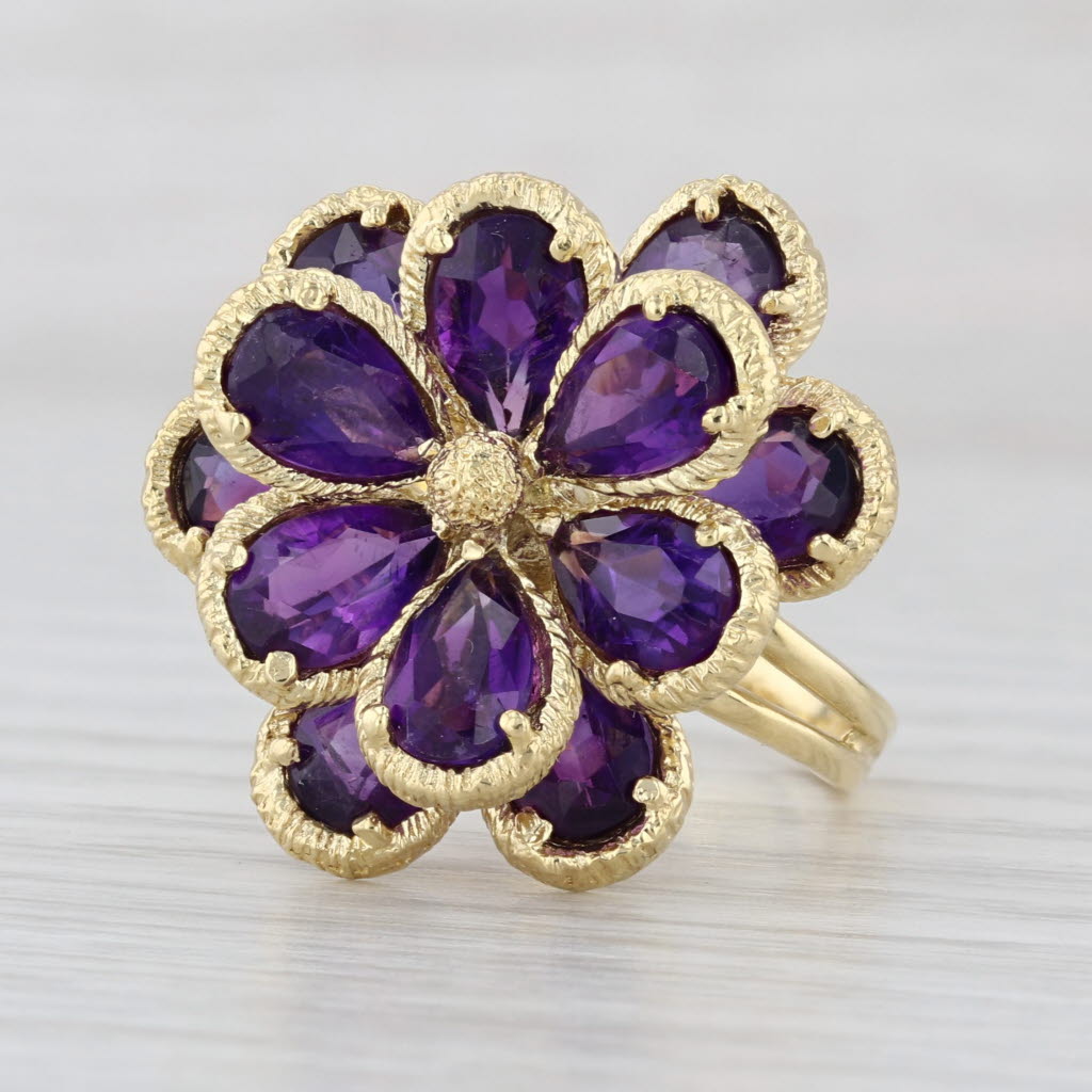 8.10ctw Amethyst Flower Cluster Ring 18k Yellow Gold Size 7.5 Cocktail