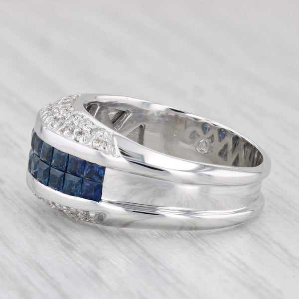 1.86ctw Blue Sapphire White Diamond Ring 14k White Gold Size 6.75-7