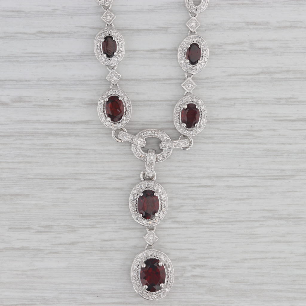 Gray 6.18ctw Garnet Diamond Lariat Necklace Sterling Silver 18"