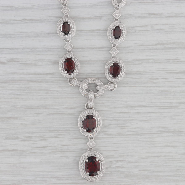 6.18ctw Garnet Diamond Lariat Necklace Sterling Silver 18"