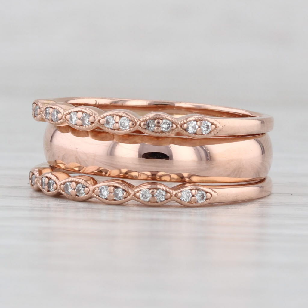 Light Gray 0.12ctw Soldered 3-Ring Diamond Bands 10k Rose Gold Size 8.25 Stackable Ring
