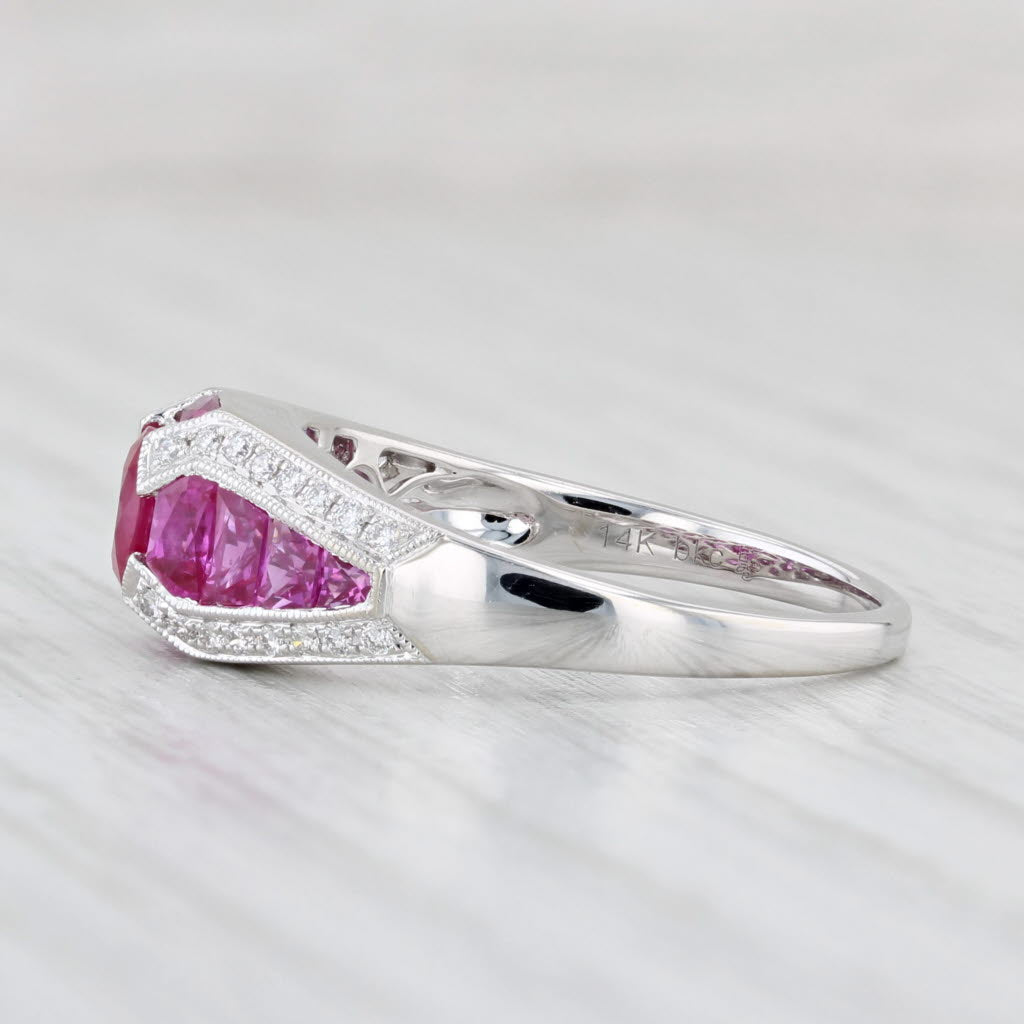 Light Gray New Beverley K 1.85ctw Ruby Diamond Ring 14k White Gold Size 7.25 Art Deco Style