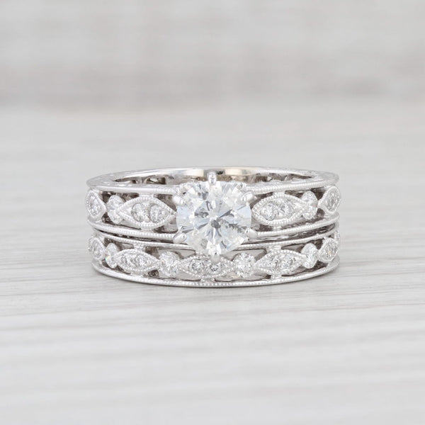 Light Gray 1.33ctw Diamond Engagement Ring Wedding Band Set 18k White Gold Size 5.75 Floral