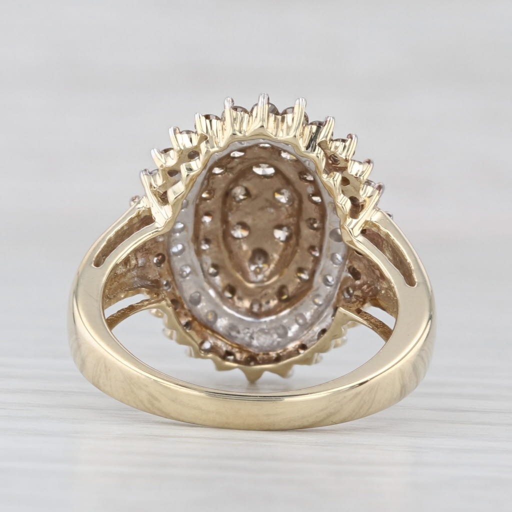 1.63ctw Champagne White Diamond Cluster Ring 10k Yellow Gold Size 8.25 Cocktail
