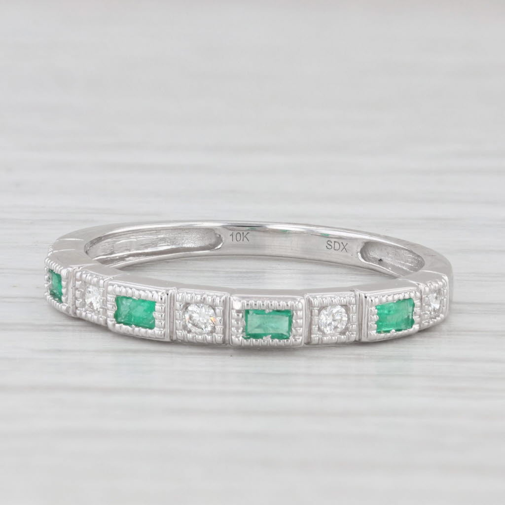 Light Gray New 0.20ctw Emerald Diamond Ring 10k White Gold Stackable Wedding Size 7