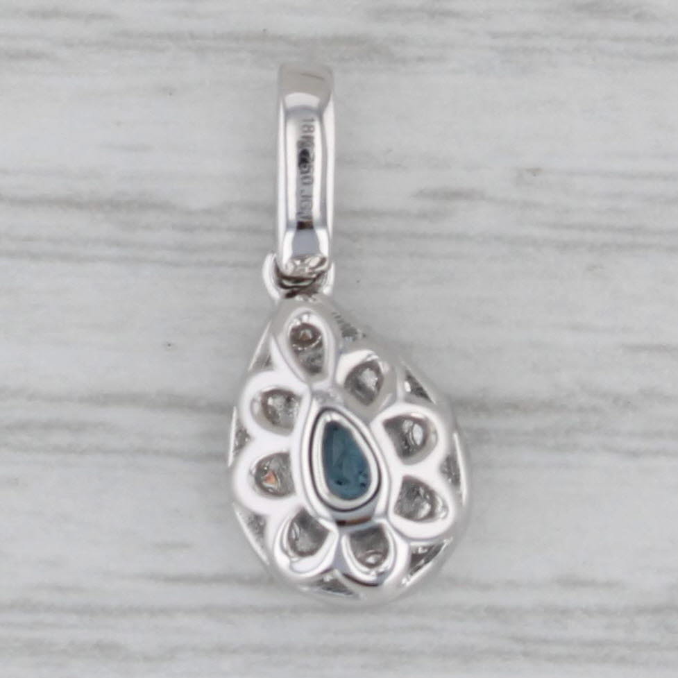 Gray New 0.55ctw Aquamarine Diamond Halo Teardrop Pendant 18k White Gold