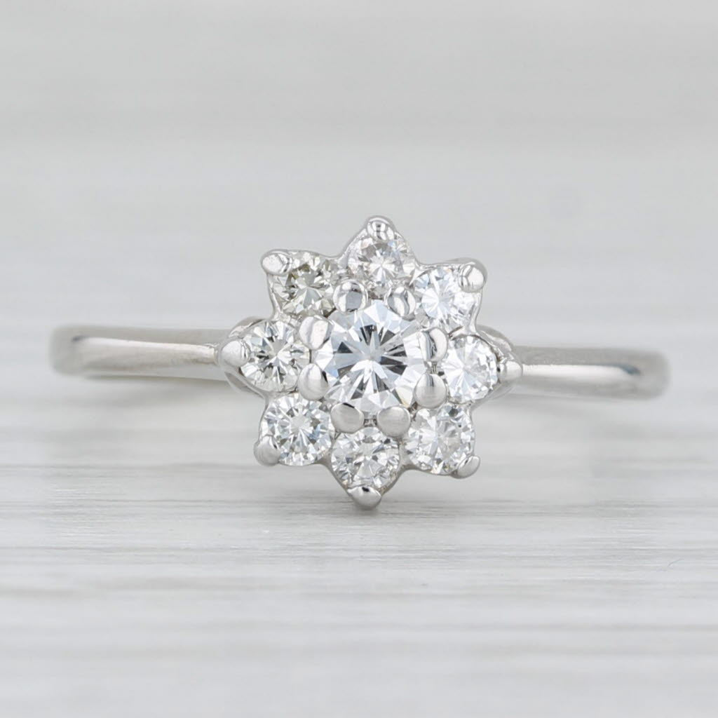 Light Gray 0.40ctw Round Diamond Engagement Ring 14k White Gold Flower Design