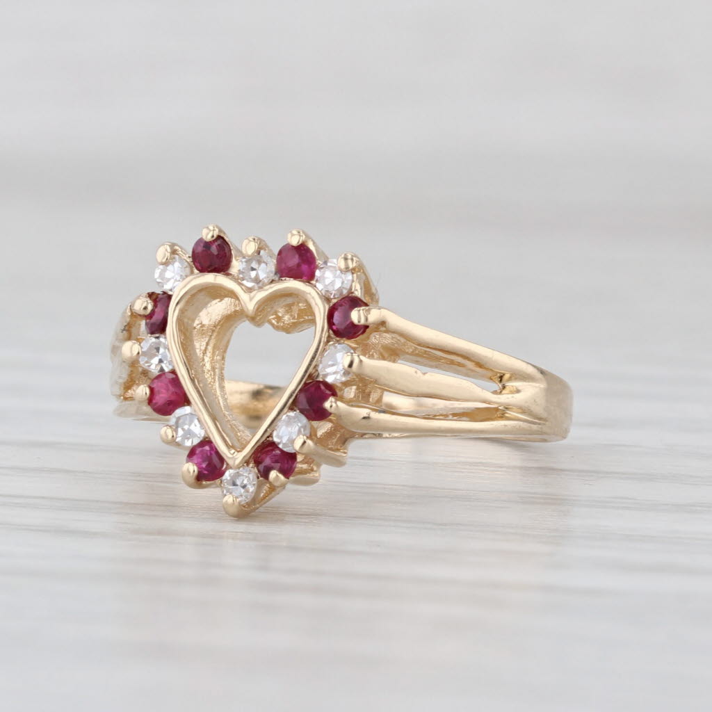 0.26ctw Ruby Diamond Open Heart Ring 14k Yellow Gold Size 5.75