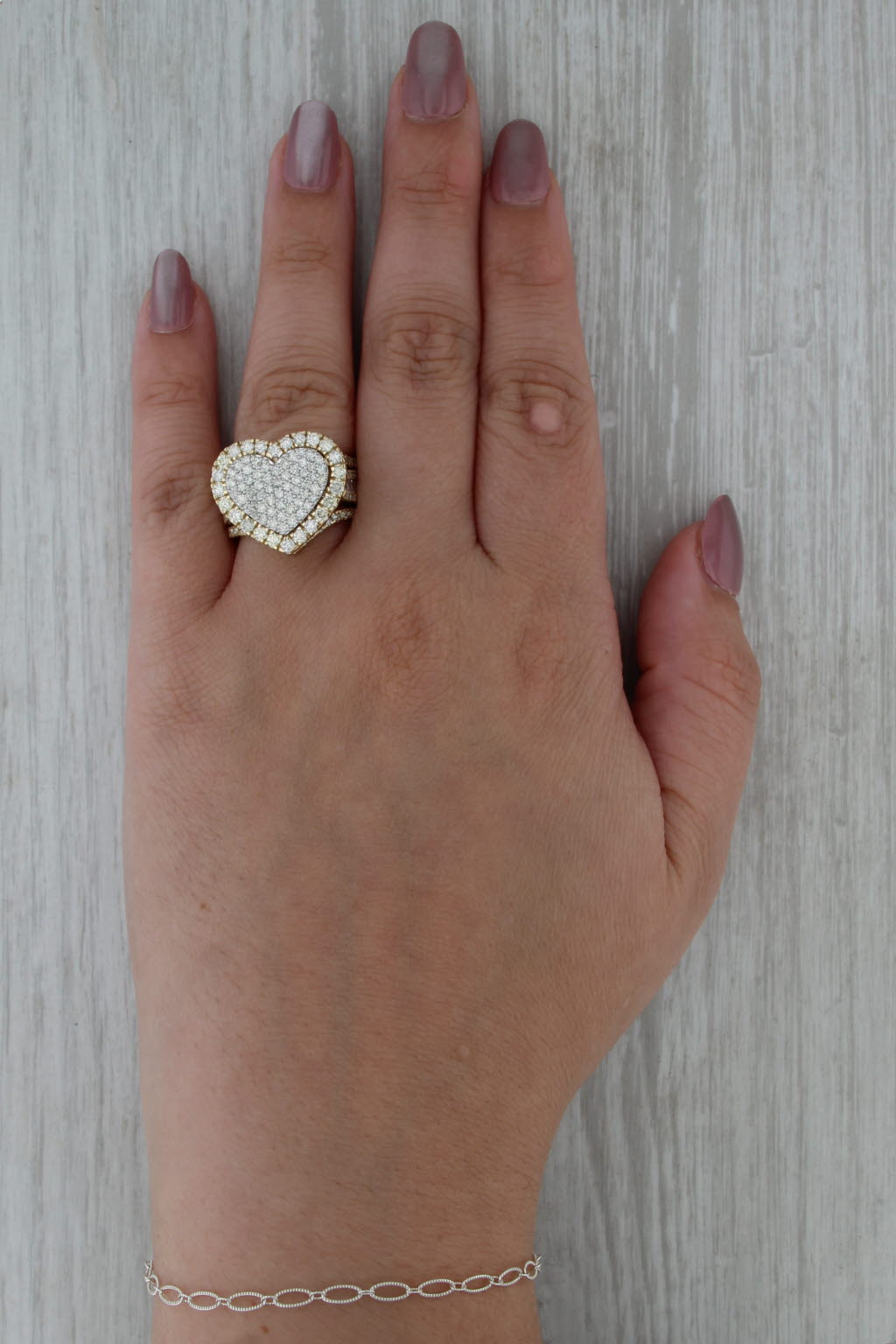 3ctw Pave Diamond Heart Halo Cocktail Ring 10k Yellow Gold Size 8