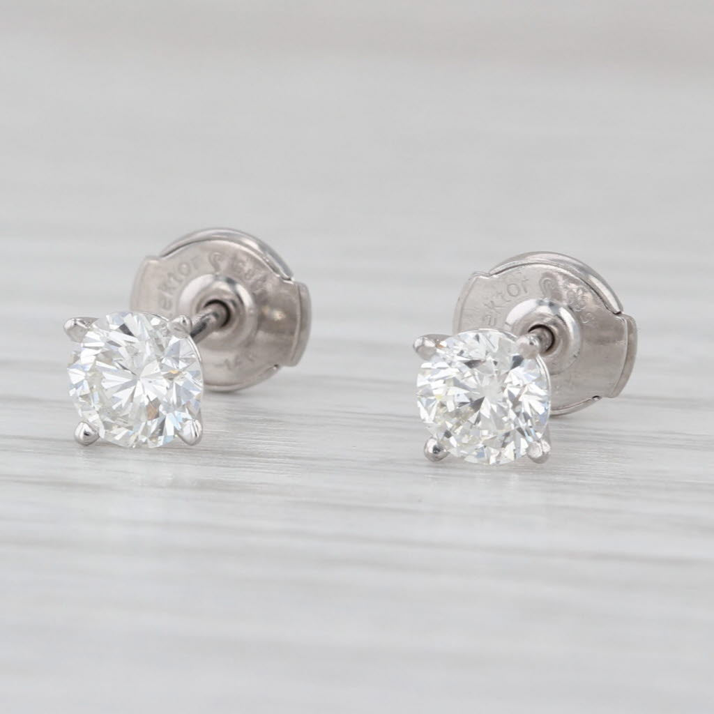 New 0.94ctw Diamond Stud Earrings 14k White Gold GIA Round Solitaire Studs