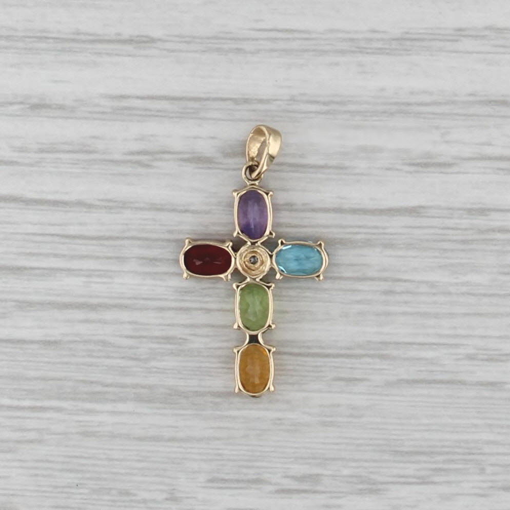 2.38ctw Gemstone Cross Pendant 14k Gold Amethyst Garnet Topaz Peridot Citrine