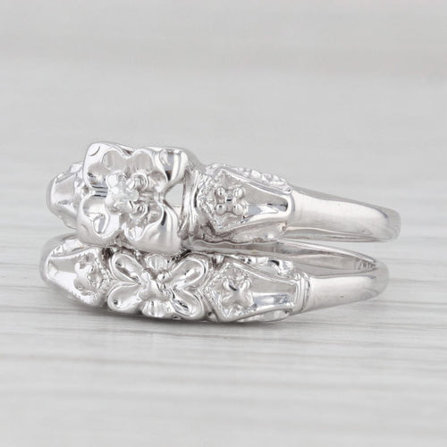 Light Gray Vintage Diamond Bridal Set 14k White Gold Size 6.5 Engagement Ring Wedding Band