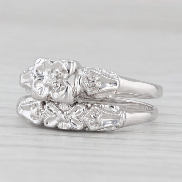 Light Gray Vintage Diamond Bridal Set 14k White Gold Size 6.5 Engagement Ring Wedding Band