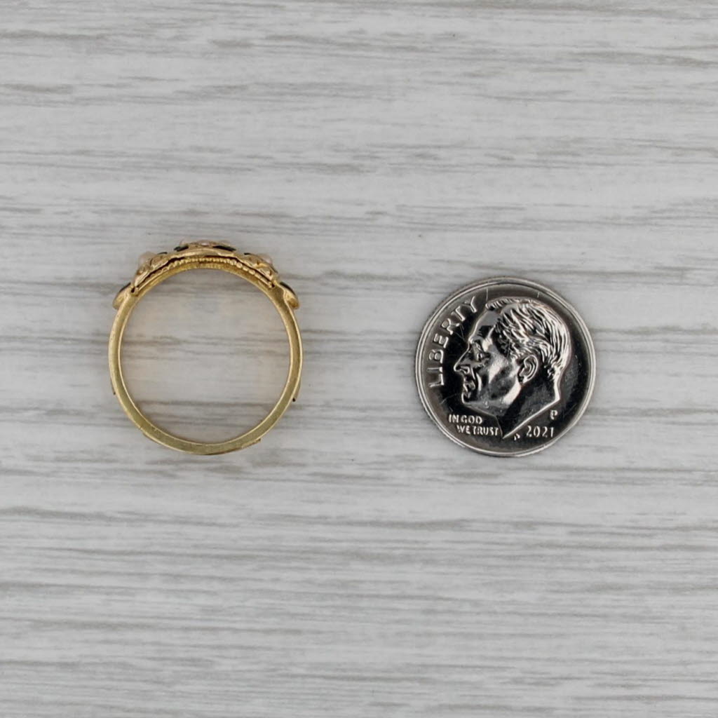 Antique Natural & Imitation Pearl Enamel Ring 18k Yellow Gold Size 6 Band