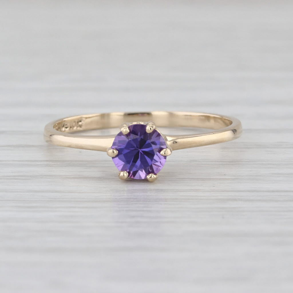 0.64ct Lab Created Purple Sapphire Ring 10k Yellow Gold Round Solitaire Sz 6.25