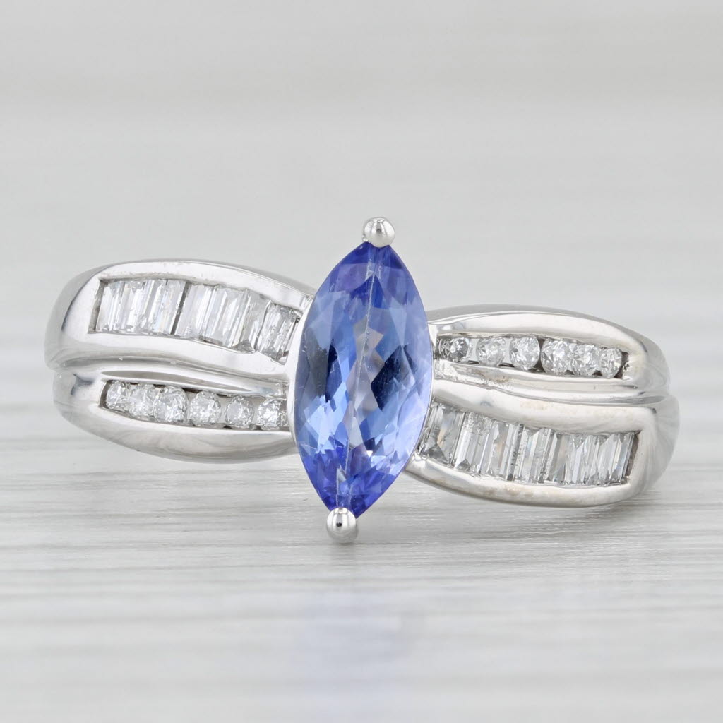 Light Gray 0.97ctw Marquise Tanzanite Diamond Ring 14k White Gold Size 7.25