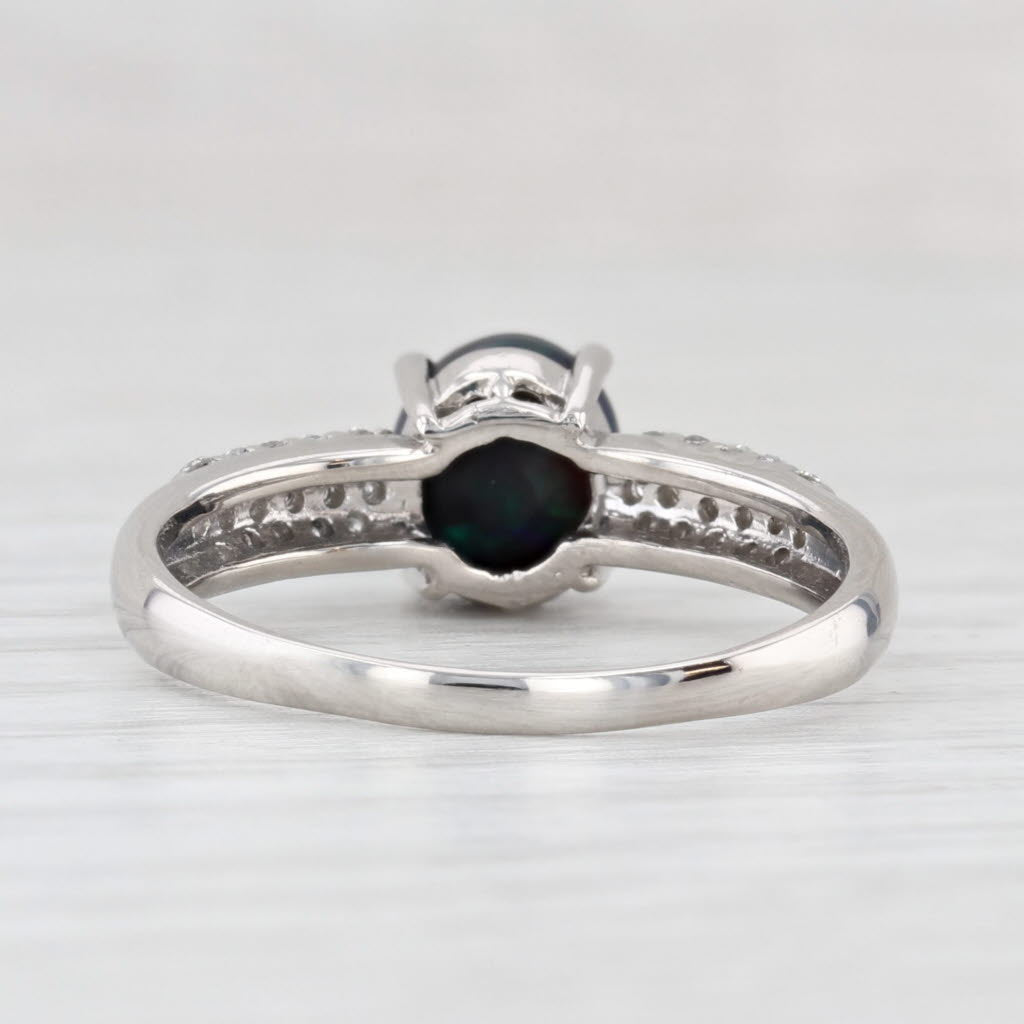 Light Gray Black Opal Oval Cabochon 0.25ctw Diamond Ring 900 Platinum Size 8