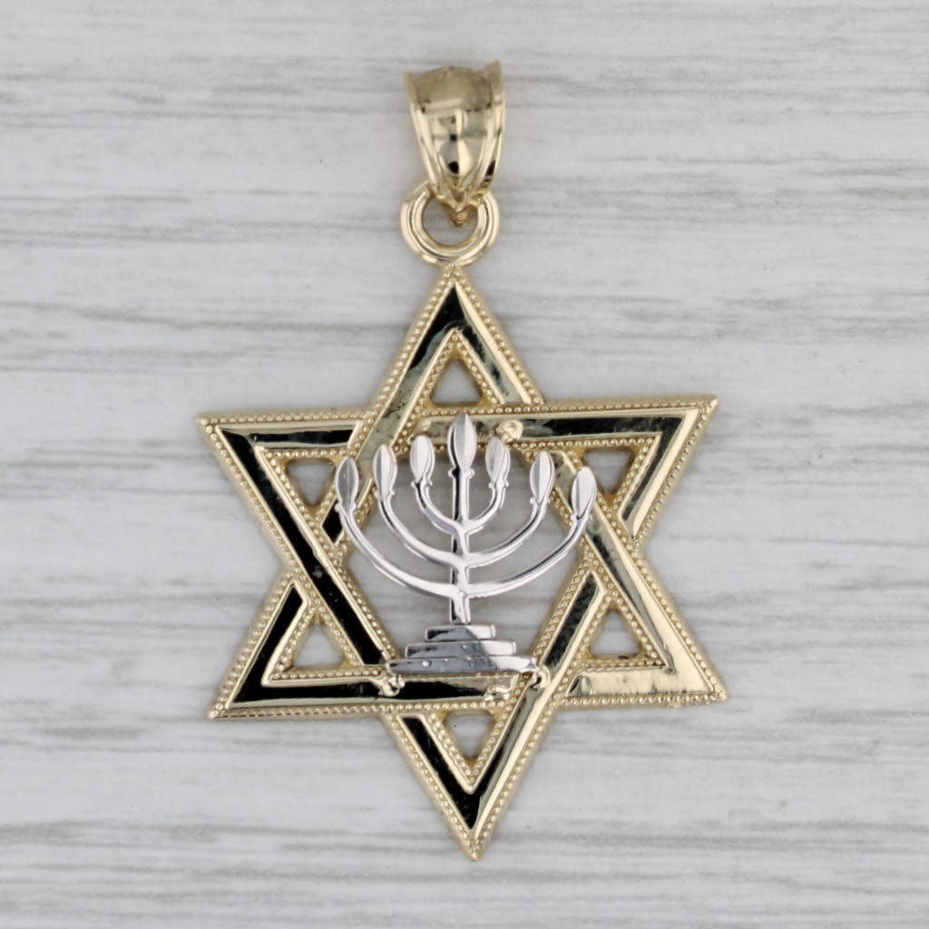 Gray Menorah Star of David Pendant 10k Yellow White Gold Hebrew Judiaca Jewelry