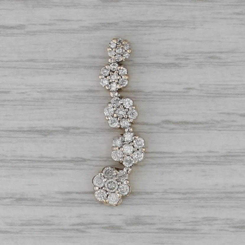 0.75ctw Graduated Diamond Flower Clusters Pendant 10k Yellow Gold