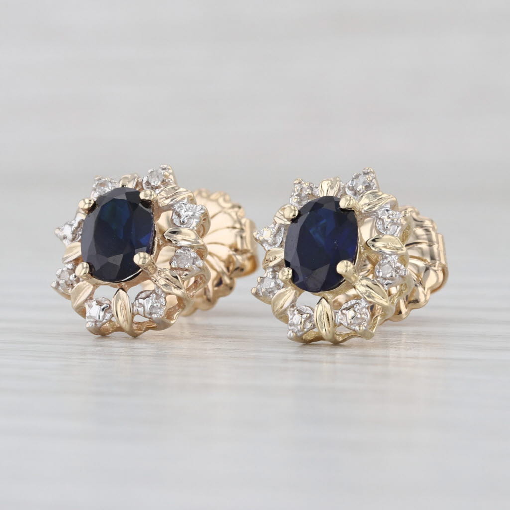 2.08ctw Lab Created Sapphire Diamond Halo Stud Earrings 14k Yellow Gold Studs