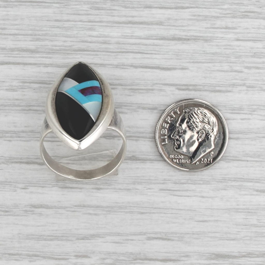 Old Desert Rose Trading Native American Stone Mosaic Ring Sterling Silver Size 9