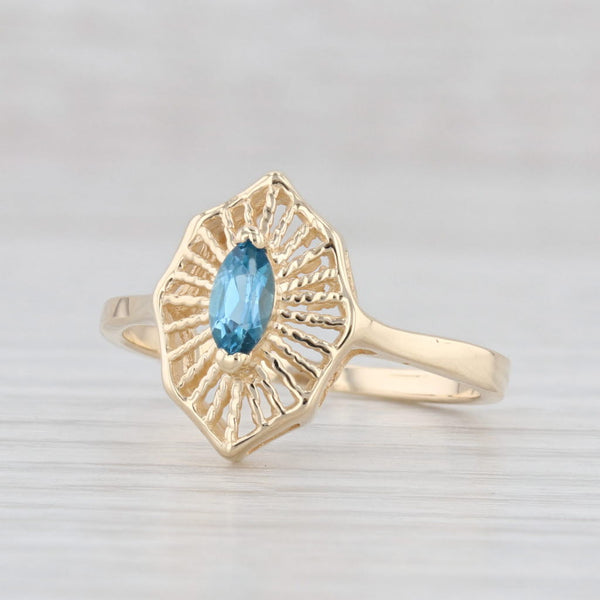 Light Gray 0.30ct Blue Topaz Ring 10k Yellow Gold Marquise Solitaire Size 7.25