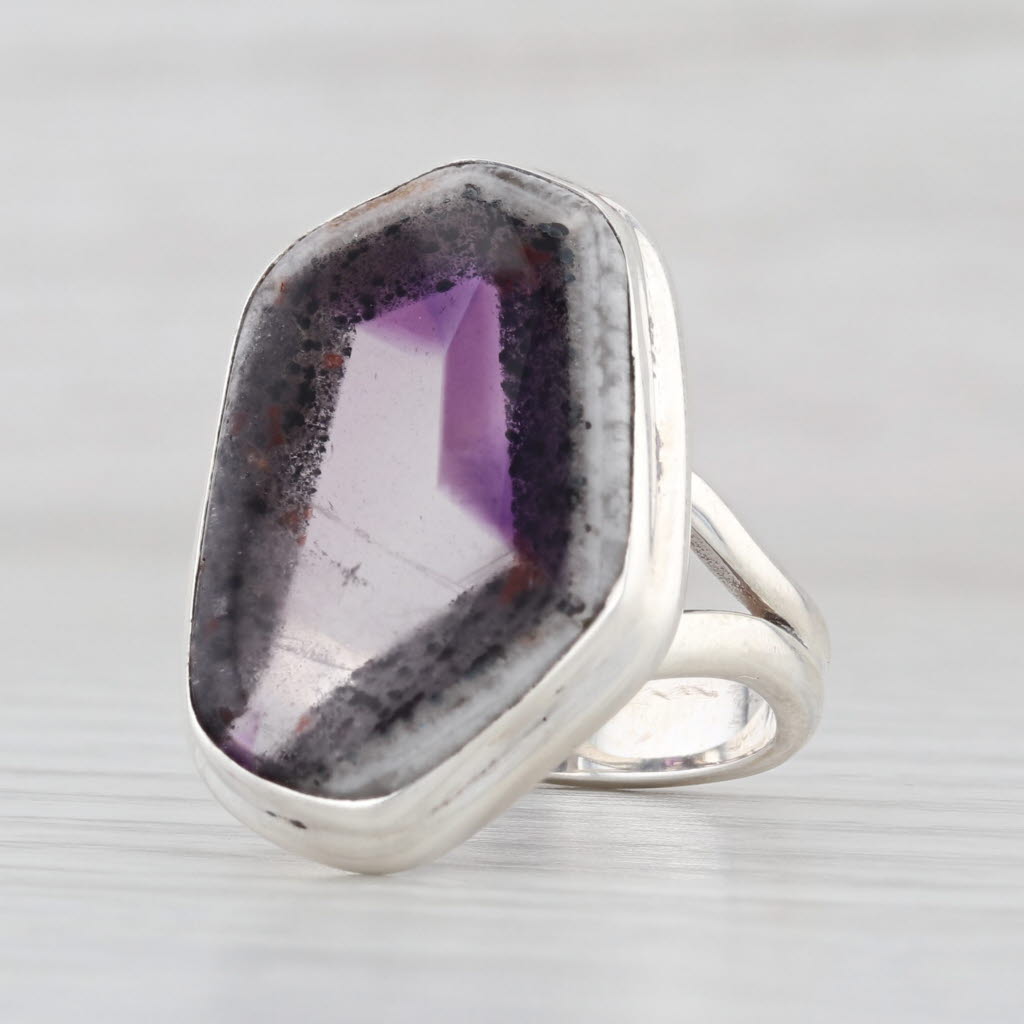 Quartz & Amethyst Statement Ring Sterling Silver Size 8.25